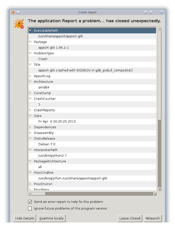 Apport on Debian